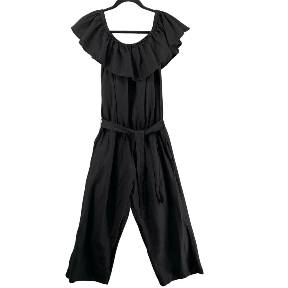 Tommy Bahama Linen Viscose Off Shoulder Ruffle Jumpsuit Womens Small Black